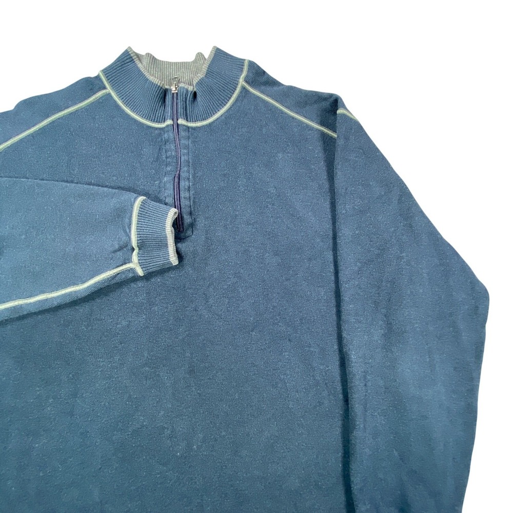 Cutter & Buck Sweater XL Mens Blue Quarter Zip‎ Logo 100% Cotton Long Sleeve EUC